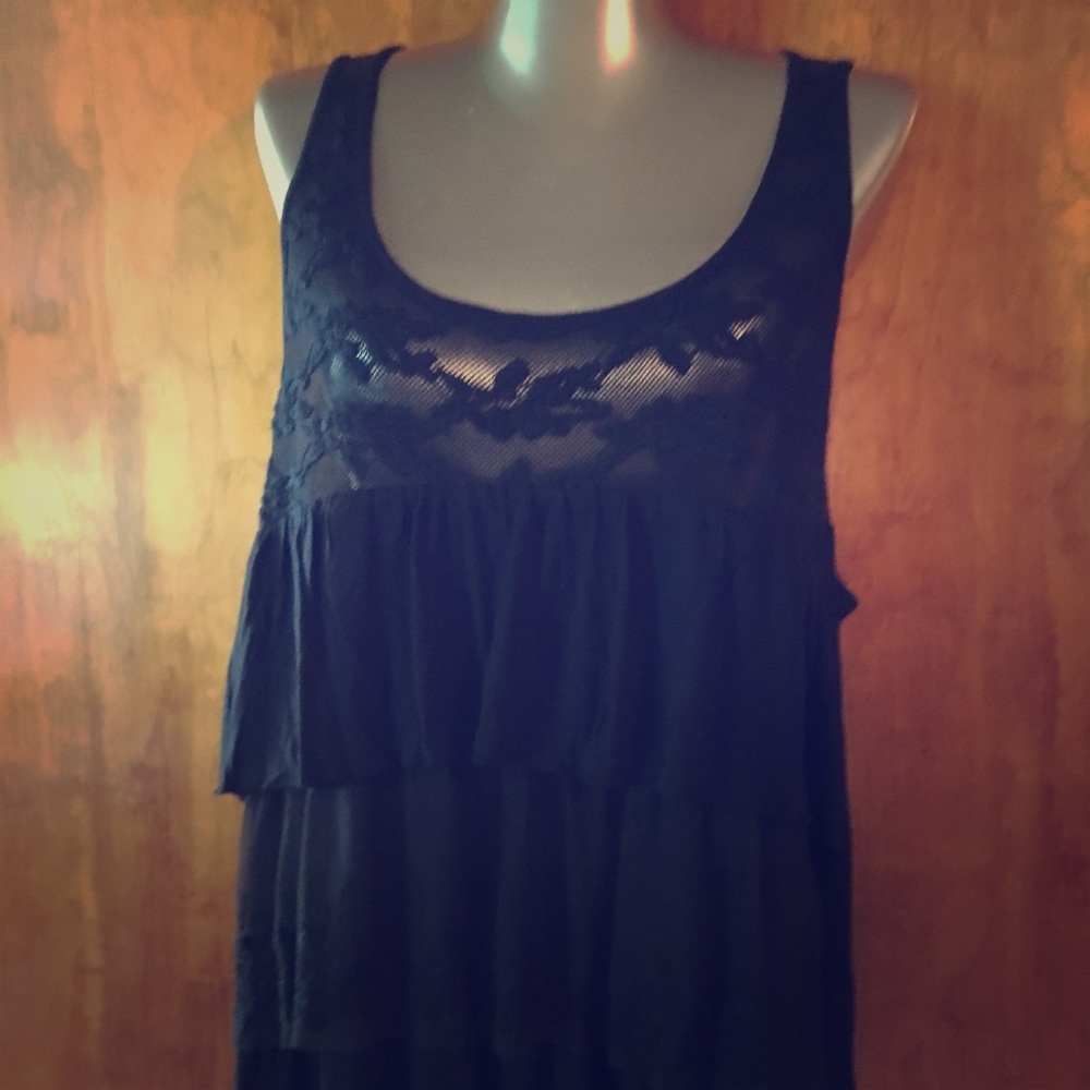 Tiered Black Jersey and Lace Tank Top